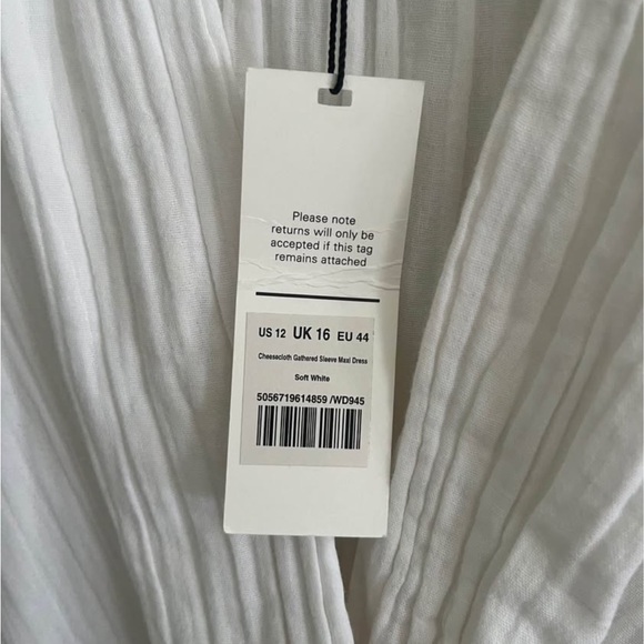 Me+Em NWT Gathered Sleeve Cheesecloth Dress, white cotton maxi dress - Picture 5 of 9